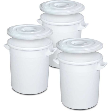 BRB 3x 35 Liter Kunststofftonne mit Deckel, lebensmittelecht, Polyethylen-Kunststoff (PE-HD), weiß (1/2)