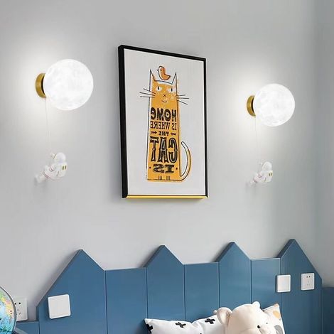 Applique murale LED intérieure, applique chambre d'enfant avec figurine d'astronaute, abat-jour en forme de lune, éclairage mural G9 pour chambre à coucher, chambre d'enfant, lumière blanche (1/4)