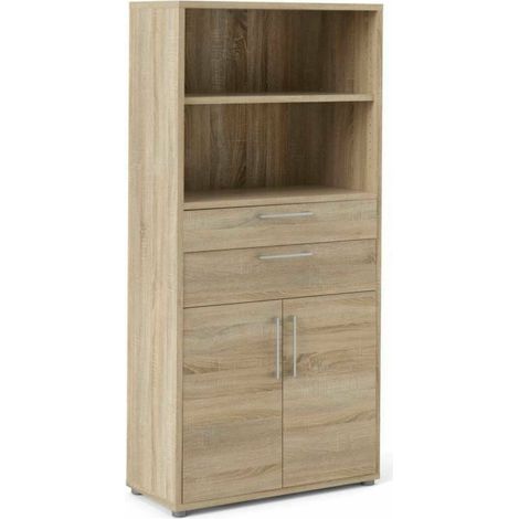 Buffet Albidona, Bahut 4 Étagères, 2 Tiroirs, 40x89x185,5h cm Chêne Marron (1/3)