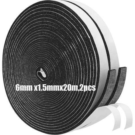 2 Pièces Ruban adhésif, Mousse isolante 6mm x 1,5mm x 20m, Joint étanchéité porte fenêtre, Insonorisant coupe-froid, Usage domestique industriel