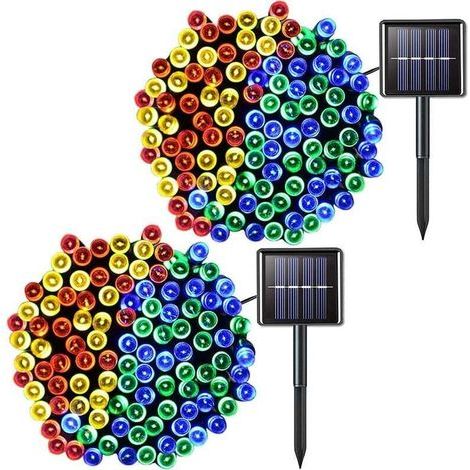 Guirlande solaire Guirlande lumineuse solaire multicolore 100 LED 10 m 8 modes lumières de Noël solaires étanches pour jardins, mariage, fête, maisons, sapin de Noël, rideaux, extérieur - Multicolore (1/5)
