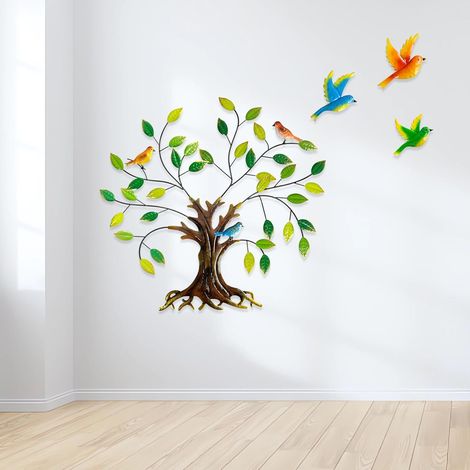Décoration murale métallique « Arbre de vie » avec feuilles vertes et colibris Grande décoration murale métallique « Arbre de vie » pour votre maison ou votre jardin 24,8 pouces (1/5)