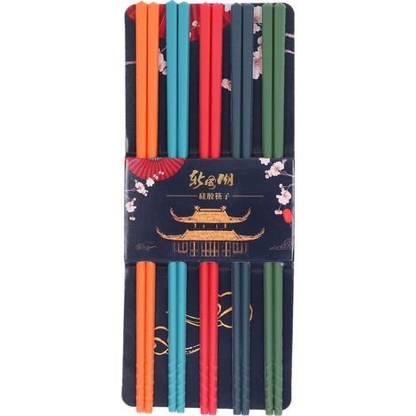 24cm 5 Color Chopsticks Set Silicone Stainless Steel Chopsticks Reusable Anti Slip Kitchen Tableware (1/5)