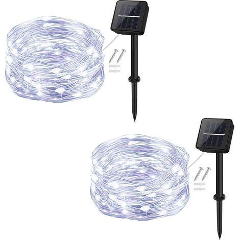 Guirlande Lumineuse Solaire, Exterieur Étanche Lumières de Jardin 50 LED 2 Pack 8 Modes 5m pour Jardin, Terrasse, Cour, Maison, Arbre de Noël, Fête Party Décoration(Blanc Froid) (1/5)