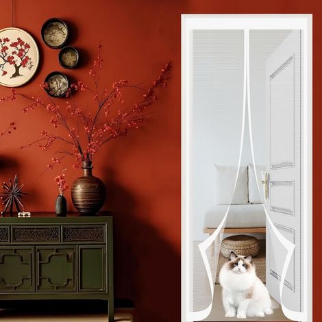Moustiquaire Fenetre Magnetique 107x169cm(LargeurxHaut) Joint Magnétique de Haut en Bas Moustiquaire Magnétique Sans Percer Facile à Installer pour Porte Rideau Couloirs Patio, Blanc (1/5)