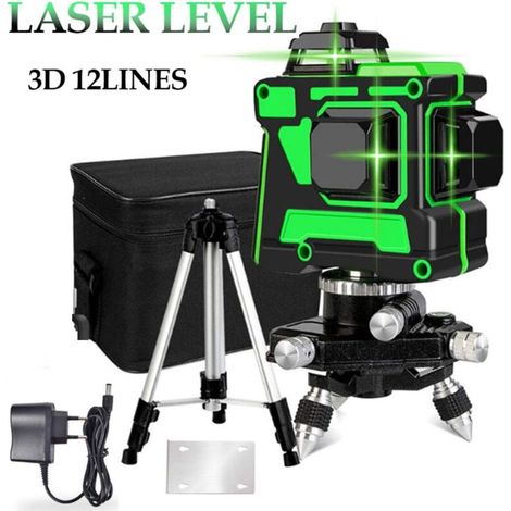 – Niveau laser 3D 12 lignes auto-nivelant – Portée 30 m – Précision ± 0,2 mm/m – Lumière verte – Trépied réglable en alliage – Sac de transport inclus (1/5)