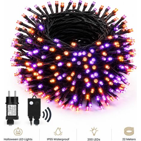 Halloween-Lichterkette für den Außenbereich, 22 Meter lang, wasserdicht, 200 LEDs, orange und lila, perfekt für Gärten, Vorhänge, Balkone oder Partys (1/5)