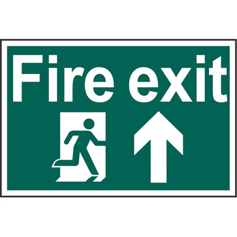 Fire Exit Running Man Arrow Up Sign – PVC, 300 x 200mm, Single Unit