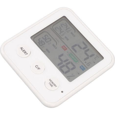 Thermomètre d'ambiance blanc avec écran LCD 3,7 pouces, indicateur de confort et capteur d'humidité haute précision, idéal pour la maison, la cuisine et le bureau. (1/5)
