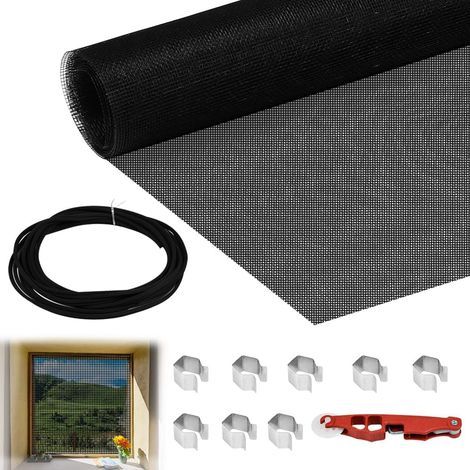Moustiquaire invisible de rechange, 120 x 250 cm, maille en fibre de verre, tissu moustiquaire invisible noire, découpable avec outils, avec passepoil et agrafes, maille pour fenêtre et porte (1/5)