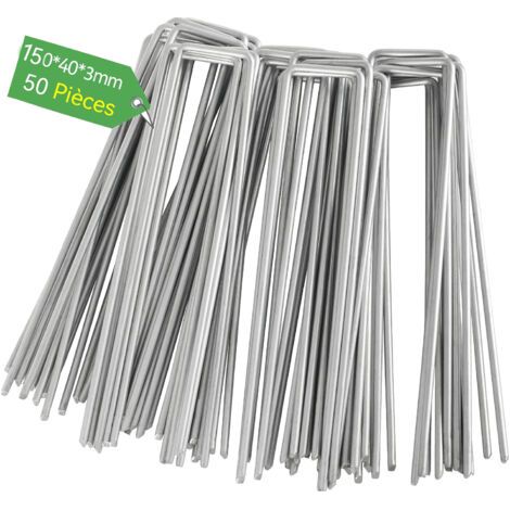 Lot de 50 agrafes en acier galvanisé 150 x 40 x 3 mm – Pour la fixation de gazon artificiel et de filets anti-mauvaises herbes – Résistantes à la rouille – 50 pièces (1/5)