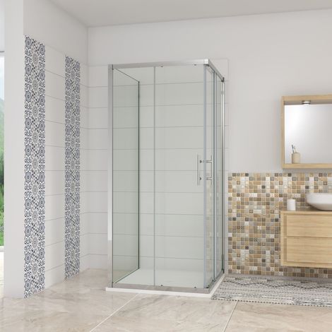 H.195 cm Box Doccia a 3 Lati 70x70x70 cm Porta Scorrevole 70 cm Doppia Parete Fissa da 70 cm in Vetro Trasparente Anticalcare da 6mm Cromato Lucido (1/5)
