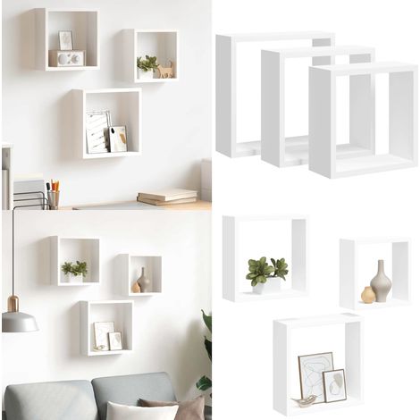 Étagères murales sous forme de cube 3 pcs Blanc MDF - Etagere Murale - Etagere Cubique - Rangement Mural - Decoration Murale - Meuble Blanc - Home & Living (1/5)