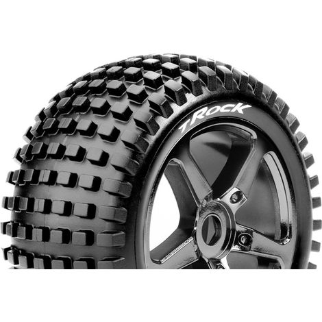 Louise RC - T-ROCK - 1-8 Truggy Tire Set - Mounted - Soft - Black-Chrome Spoke Wheels - 0-Offset - Hex 17mm - L-T3251SBC