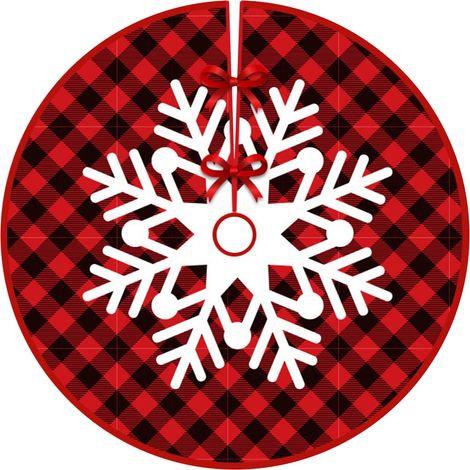 Jupe de sapin de Noël tricotée cable double face rouge à flocons, 90 cm, épaisse rustique (1/5)