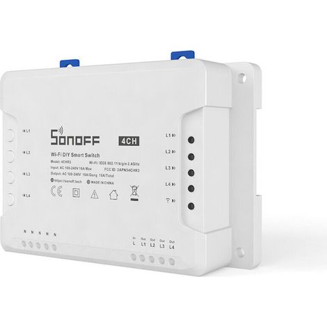 SONOFF 4CHR2  Canali Montaggio su barra DIN Interruttore Wi-Fi per Realizzazione Impianto Domotica Fai-Da-Te (Smart Home DIY), Controllo Remoto di Quattro Elettrodomestici Indipendenti (1/10)