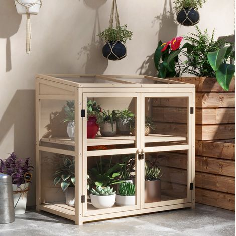 Invernadero de jardín de madera 103 x 61 x 95/103 cm con doble puerta y techo abatible OKMYHOME (1/5)