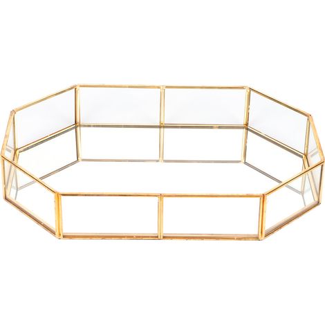 Plateau de Rangement - Verre Trempé 3 mm - Octogonal 31x21x5 cm - Pour Bijoux Desserts Plantes Décoration Intérieure - 1 Pièce