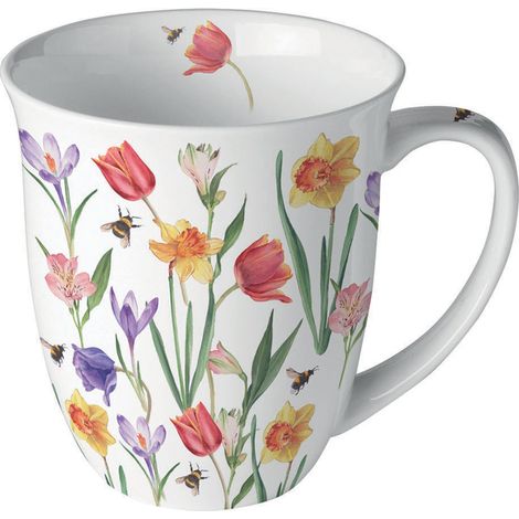 Mug fleurs printanières et abeilles en porcelaine fine 400 ml