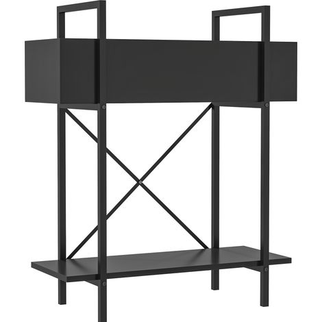 Scaffale portapiante in metallo nero a 2 livelli 60 x 25 x 70 cm HOMVRA (1/5)