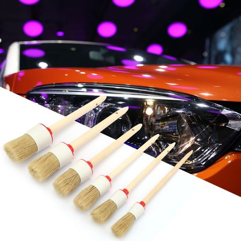 Ensemble de 6 pinceaux ronds à manche en bois pour le detailing automobile, pour peinture à l'huile et cire (1/5)