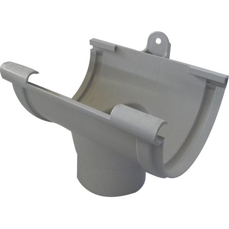 First Plast – Raccord pour gouttière naissance centrale avec support Ø80 en PVC – Assemblage par collage – Couleur gris – Gouttière de 25