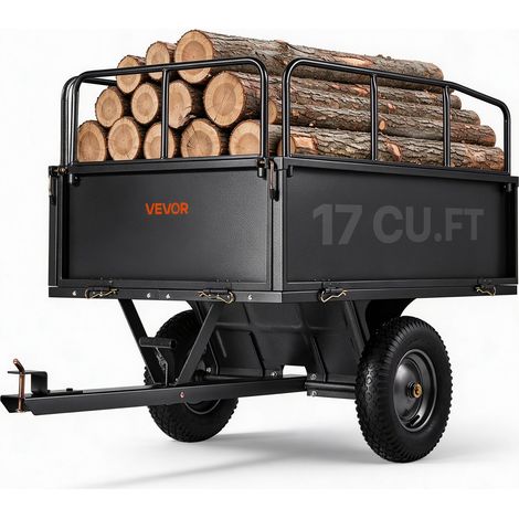 Remorque à Benne Basculante, 481 L, Remorque de Tracteur Tondeuse à Gazon de Jardin en Acier, Capacité de Charge 272 kg, avec Pneus 40,64 cm, Chariot de Transport à Déversement, pour VTT, UTV (1/5)