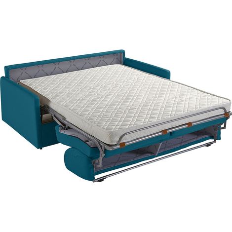 Canapé 3 places convertible express en tissu bleu turquoise avec assise mémoire de forme - Couchage à lattes larges 140 cm - Matelas 14 cm CALIFE (1/2)