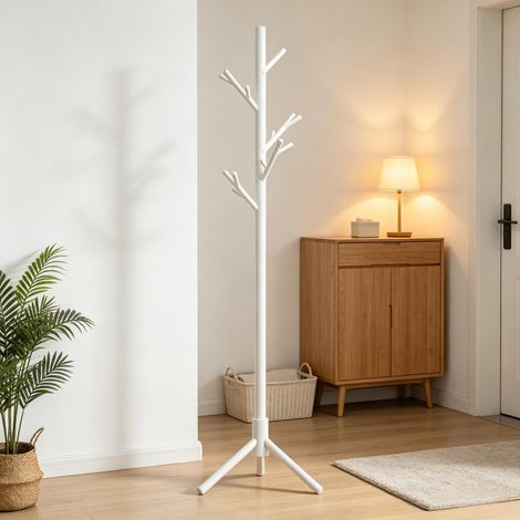 Porte-manteau moderne design branche, socle stable avec plusieurs crochets, portant autoportant pour vestes, manteaux et accessoires dans l'entrée (1/5)