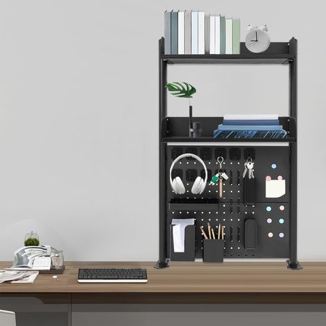 Étagère murale 95 x 60 x 12,5 cm Étagère de bureau à clipser avec panneau perforé Étagère multifonctionnelle avec panneau perforé Étagère de cuisine (1/5)