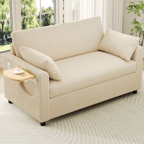 divano seduta 134x82 funzione letto tavolino beige OKMYHOME (1/5)