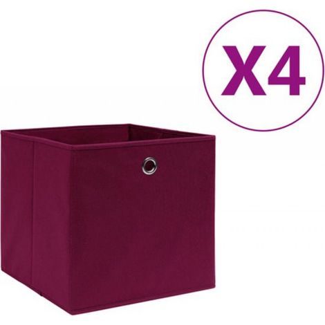 Aufbewahrungsboxen – 4er-Set – 28 x 28 x 28 cm – Vliesstoff – Dunkelrot (1/5)