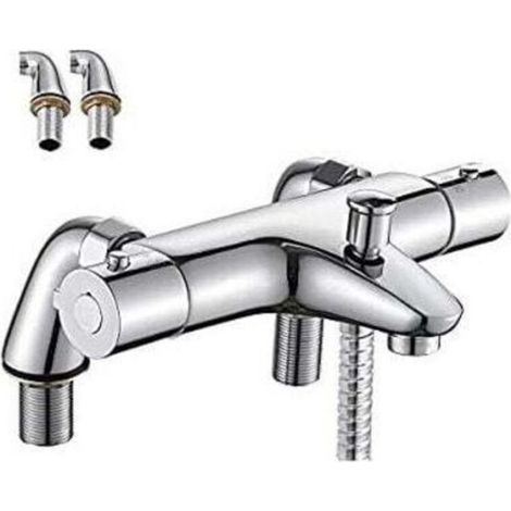 Ikodm Thermostat-Badarmatur, Thermostat-Badewannen-Duscharmatur mit 38°C-Sicherheitsknopf, Thermostat-Duscharmatur für Badewanne, Messing, Verbrühungsschutz (1/4)