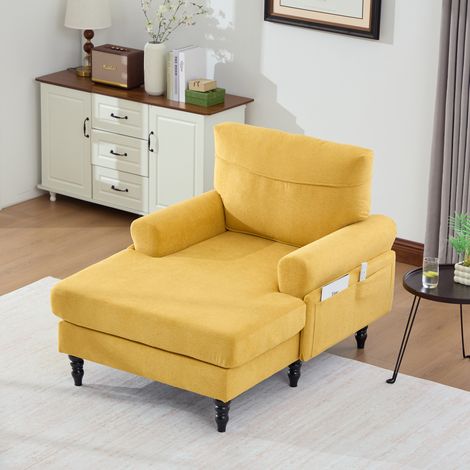 Fauteuil relax 125,5x97x86 cm jaune moutarde avec poches latérales, tissu chenille, MEUBLIV (1/5)