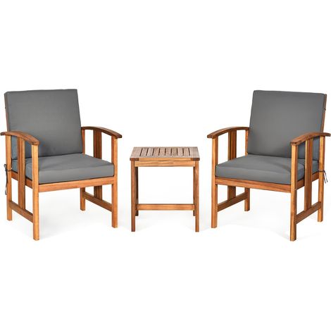 3-teiliges Sofa-Set aus Akazienholz mit Kissen