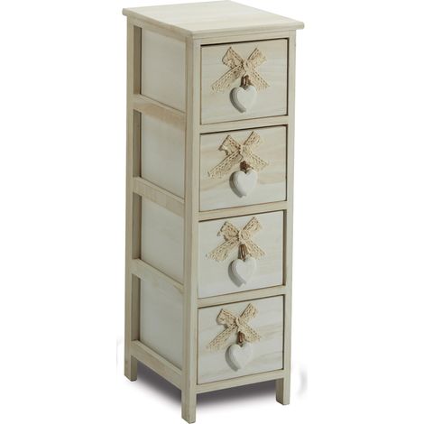 Cassettiera 4 Cassetti 26X32X81 cm in Legno con Cuore
