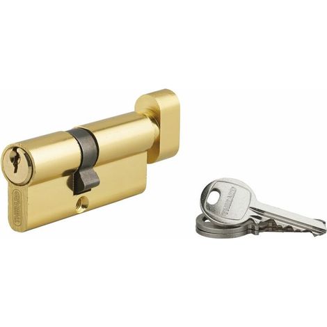 Cylindre de serrure à bouton 40 x 30mm – Mécanisme 5 goupilles – 3 clés en acier nickelé – Panneton anti-arrachement (1/2)
