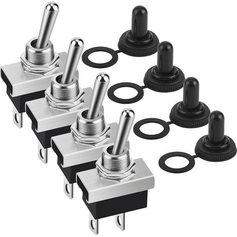 4 Pièces KN3D-101 Interrupteurs à Bascule 12V 25A On/Off 2 Position 2 Broches Metal Interrupteur à Bascule Flip avec Capuchon Etanche (1/5)