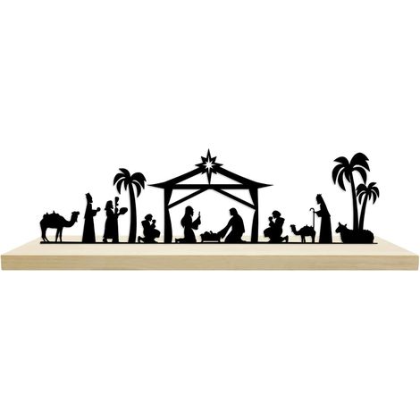 Décoration de crèche de Noël, crèche de Noël en métal Noir avec Base en Bois, décoration de crèche d'hiver,pour décoration de Table et d'étagère de Maison (1/5)
