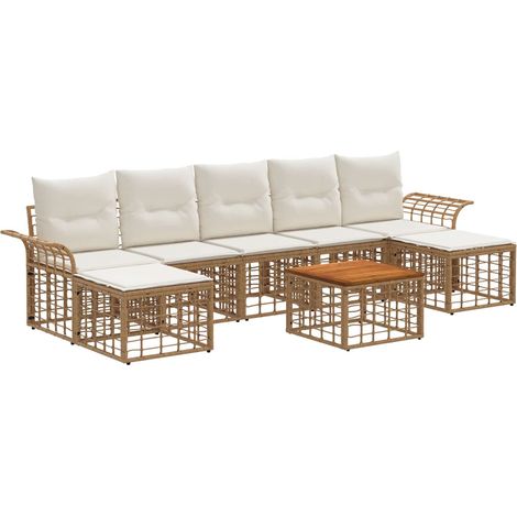 Outdoor-Sofagarnitur 8 pcs Natürlich und Cremweiß Polyester vidaXL