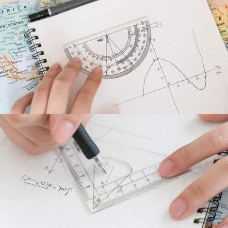 Kit De Géométrie - 8 Pièces - Règle Transparente 30 Cm - Rapporteur 180° - Équerre 45°/45° Et 30°/60° - Boussole Réglable - Pour Étudiants Collège Et Lycée (1/4)