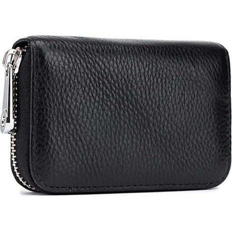 Portefeuille à glissière en cuir pour femmes (noir)