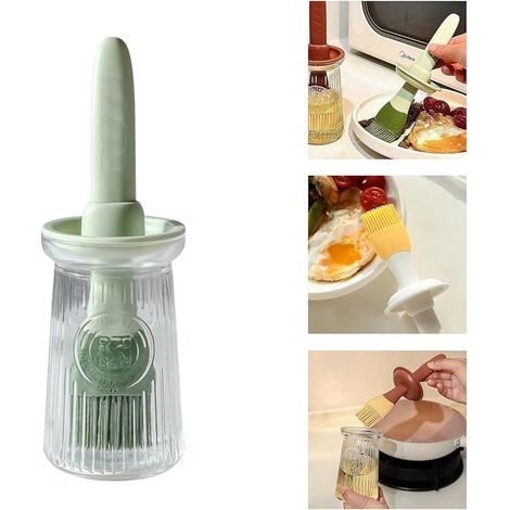 Distributeur d'huile avec pinceau - Distributeur d'huile d'olive en verre pour la cuisine, bouteille 3 en 1 avec pinceau à badigeonner en silicone pour la cuisson, les sauces au vinaigre, les grillade (1/5)