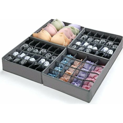 royaluxe - Organisateur Tiroir 4 Pièces, Rangement Tiroir, Rangement Sous Vetement Soutien-Gorge, Attacher Écharpe en Soie Mouchoir, Rangement Sous Vetement, Taille323210 cm, Gris - Gris (1/5)