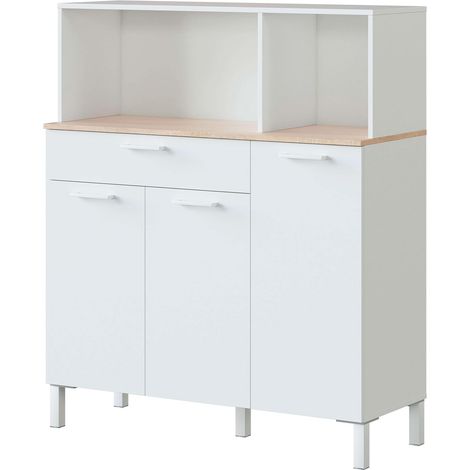 Mobile Da Cucina Credenza Con 3 Ante 1 Cassetto Madia Moderna Mobile Contenitore Con Vani A Giorno Mobiletto Dispensa Sala Da Pranzo Soggiorno 108 x 40 x 126 Cm Bianco E Rovere