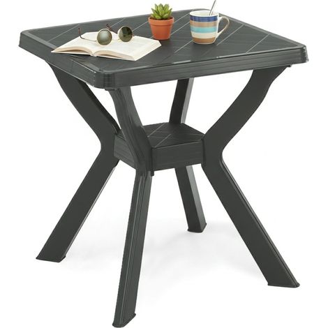Tavolo da Esterno Straven, 4 Posti, Lunghezza Massima 70 cm Made in Italy, Finitura Effetto Quadrettato, 70x70x72h cm Nero Antracite