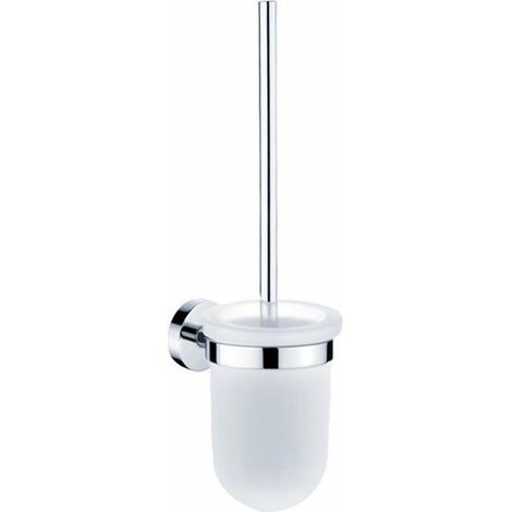 Brosse de toilette avec support mural, verre mat et finition chrome, fixation murale, ensemble complet pour salle de bain (1/2)