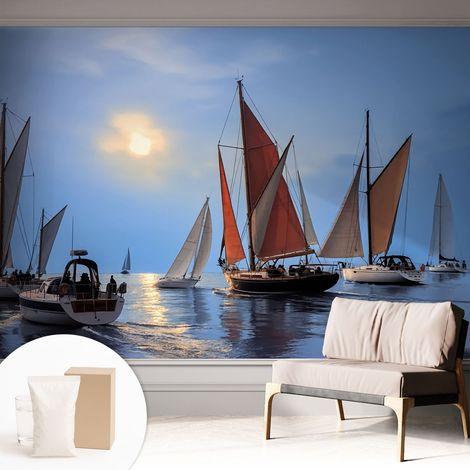 Newroom Tapete Dekorative Vliestapete mit Kleber Modern für Wohnzimmer Schlafzimmer Segelabenteuer 312x219 cm (1/5)