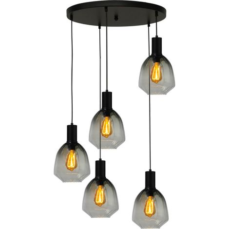 Suspension loft 5 lumières - noire - Porto avec des lunettes vertes Nicolette - 2712-05-05-50-5-14