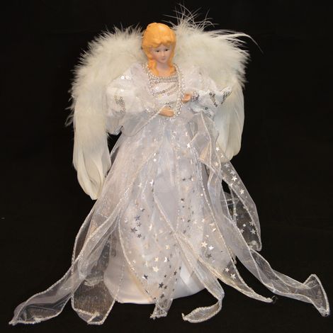 30cm White & Silver Christmas Tree Top Fairy Angel House Decoration Ornament (1/5)